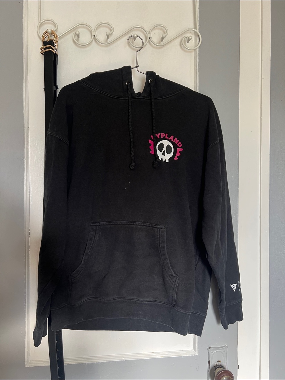 Black Hoodie with Pink Skull Logo by Unknown Brand